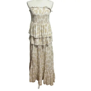 Torrid 2 Piece Smocked Tube Midi Dress Size 3 Beige White Comfort Daisy Straples